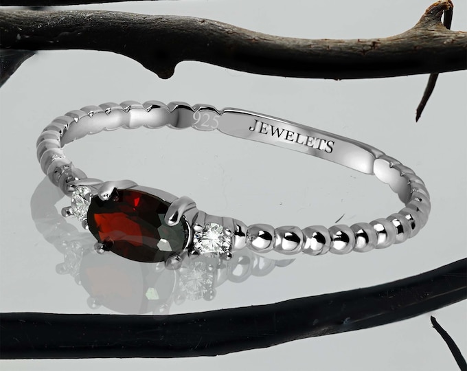 Silver Stackable Ring, 6x4mm, Blank, White CZ, Garnet Ring, Black Onyx Ring Rhodium Plated