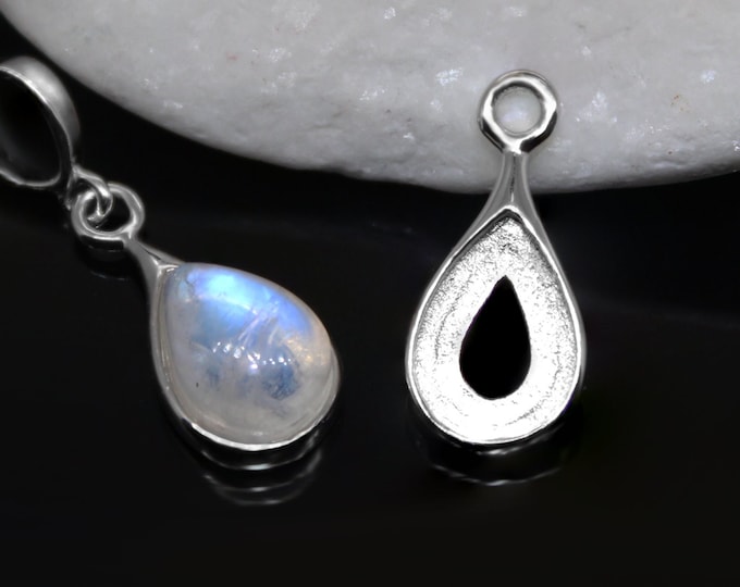 Silver 7x10 mm Pendant or Earrings Base, Bezel Blank Pear