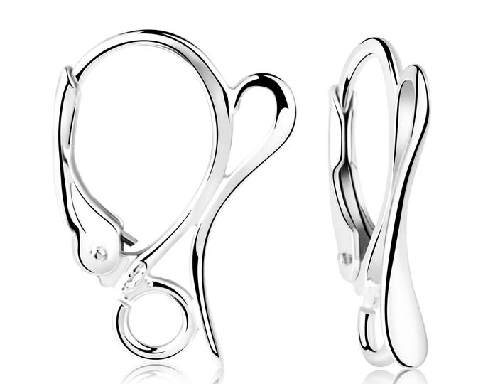 Sterling Silver Lever Back Earrings 925, Decorative Front Detail, Large Loop for Dangles, Secure Strong Closure, Fine Jewelry Findings DIY