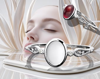 Sterling Silver Ring Blank 6×8 mm Oval Bezel Cup | Rhodium Plated Keepsake & Resin Art Jewelry Base for Women