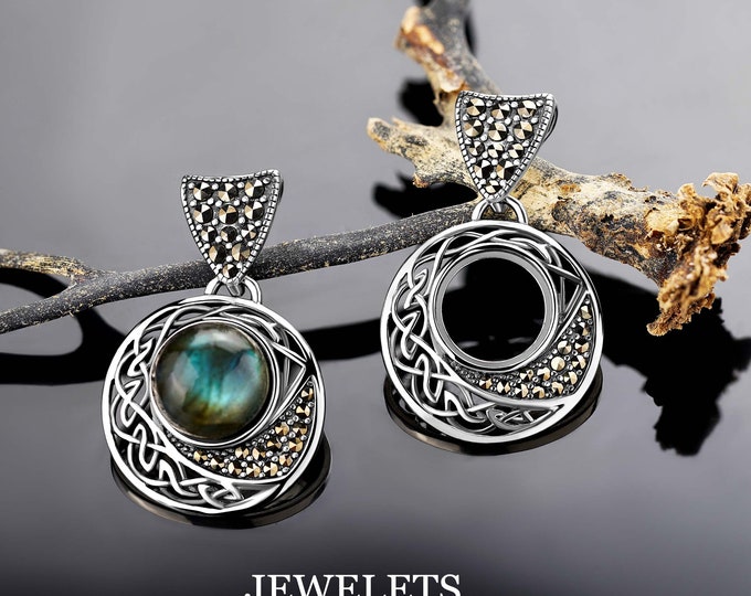 Silver Celtic Knot Pendant Blank, 10 mm diameter, Pendant Base ,925 Silver, Marcasite