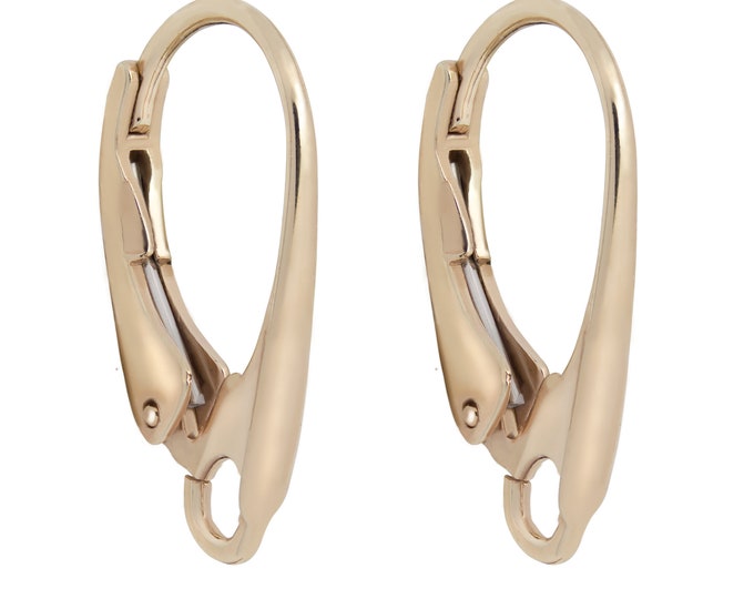 14K Gold Lever back,Yellow Gold 14K, Long 17mm,Width 10 mm