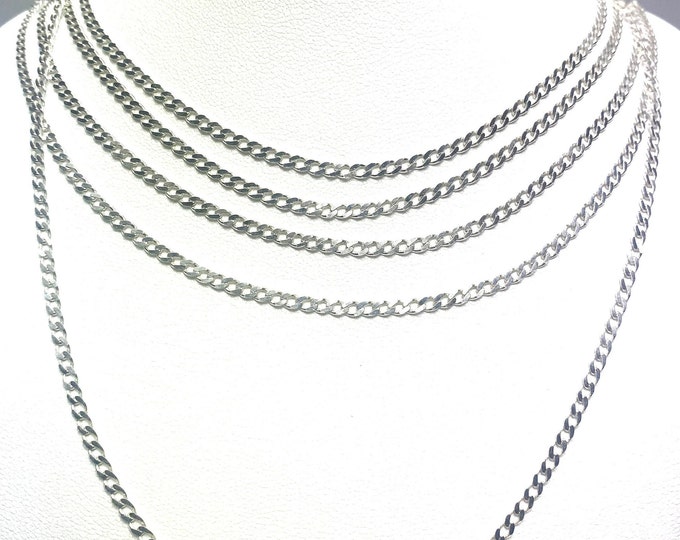 925 Sterling Silver Curb Chain, 1mm,  2mm, 3mm Curb Link Chain Necklace, Silver Choker, Sterling Necklaces,