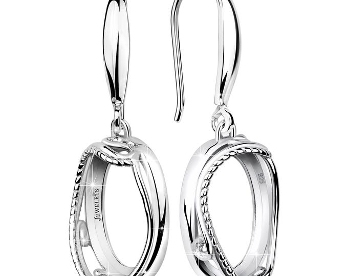 Silver Earring Blanks – 10×14 mm Cabochon Base | Flexible Rhodium Plated Decorative Mountings | Adjustable Setting for Natural Stones