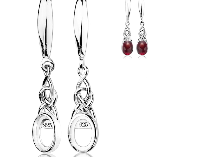 Solid Silver Celtic Earrings Blank Pair – 5×7 mm Bezel Stone Setting Base | Sterling Silver DIY Jewelry Findings