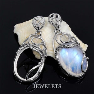 Colgante en blanco, base de colgante, plata 925, tamaño de piedra: 13 x 18 mm, baño de rodio, colgante en blanco con engaste de bisel,