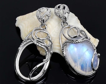 Pendant Blank, Pendant Base, Silver 925, Stone Size: 13x18 mm, Rhodium Plated, Bezel setting pendant blank,
