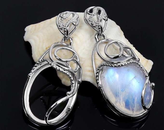 Pendant Blank, Pendant Base, Silver 925, Stone Size: 13x18 mm, Rhodium Plated, Bezel setting pendant blank,