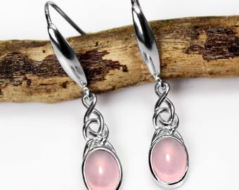 Celtic Earrings – Solid Silver Gemstone Earrings in Amber, Amethyst, or Opal | Handcrafted Sterling Silver Jewelry