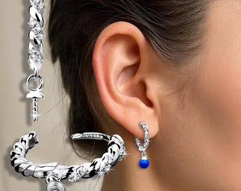 925 Sterling Silver Twisted Huggie Hoop Earring Blanks – 13 mm Diameter Rhodium Plated CZ Rope Creole Findings with Pearl Peg