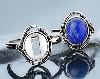 925 Silver Ring 9x11mm Blank – Black Patina Oval Bezel Setting – Vintage Style DIY Ring Base for Cabochon or Gemstone Jewelry