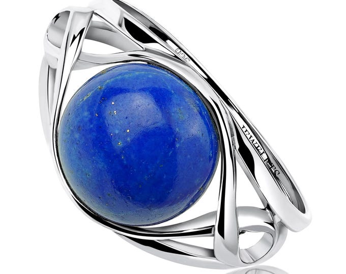 Lapis Lazuli Ring for Women – 10mm Round Gemstone – Rhodium Plated 925 Sterling Silver – Celtic Knot Design