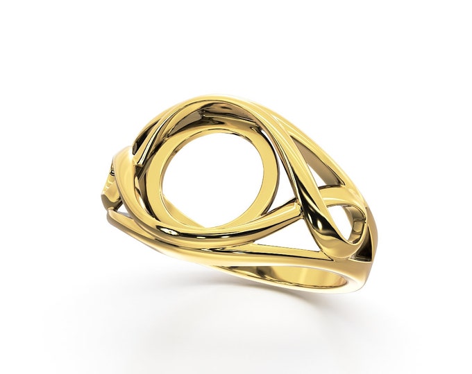 925 Silver Ring Blank – Celtic Knot Design, Gold Plated 10 mm Half Bezel Setting – Fits 9.5–11 mm Stones