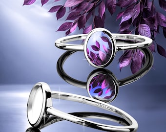 Bezel Cup 6x8 mm Ring Blank – Sterling Silver Oval  | Rhodium Plated Keepsake & Resin Art Jewelry Base | Minimalist Plain Style