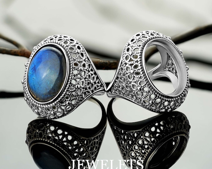 Solid Silver Ring Blank, 12x16 mm, Sterling Silver 925, Bezel Setting Ring Base,
