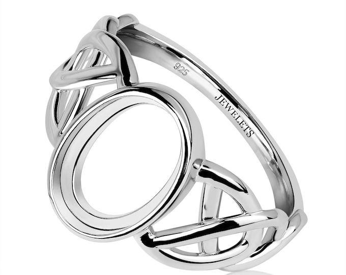 925 Silver Ring Blank – 8x12mm Oval Bezel Setting with Celtic Design | Rhodium Plated DIY Jewelry Ring Base