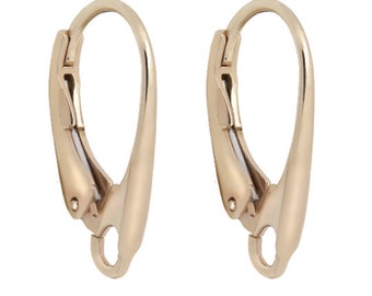 Solid 8K Yellow Gold Leverback Earring Findings – 17 mm Long x 10 mm Wide – Fine Gold Lever Back Closures for DIY Earrings Jewelry Making