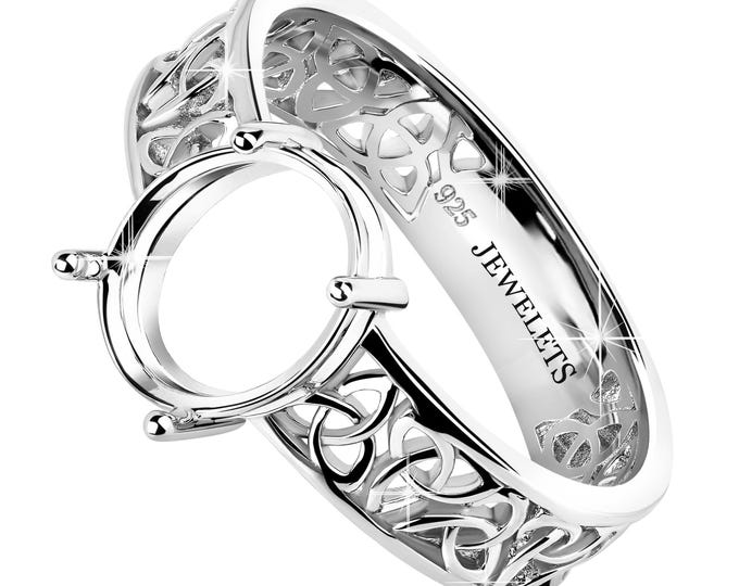 925 Silver 8x10mm Celtic Ring Blank, Oval Prong Setting, Rhodium Plated, DIY Ring Base for Faceted or Cabochon Gemstones