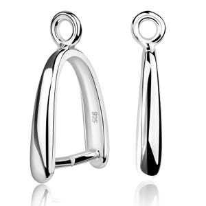 May include: Two silver-toned metal pendant bails, one with a curved shape and the other with a straight shape. Both have a loop at the top for attaching a chain or cord. The curved bail has the number "925" stamped on the side.