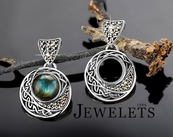 Silver Celtic Knot Pendant Blank – 10mm Round Bezel Setting with Marcasite Accents | Pendant Base