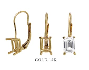 Gold Earring Leverback Blank for Stone Size 6x4,7x5,8x6 mm Emerald Or Rectangular