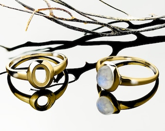 Silver Ring 6x8 Blank Gold Plated Cabochon Setting Base