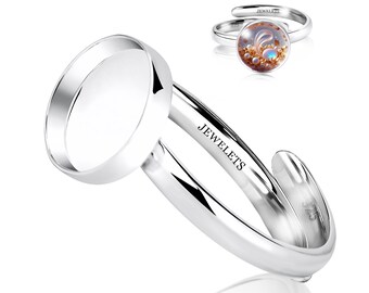 925 Sterling Silver 10mm Ring Blank – Round Bezel Cup with Adjustable Band – Keepsake Resin Jewelry Base