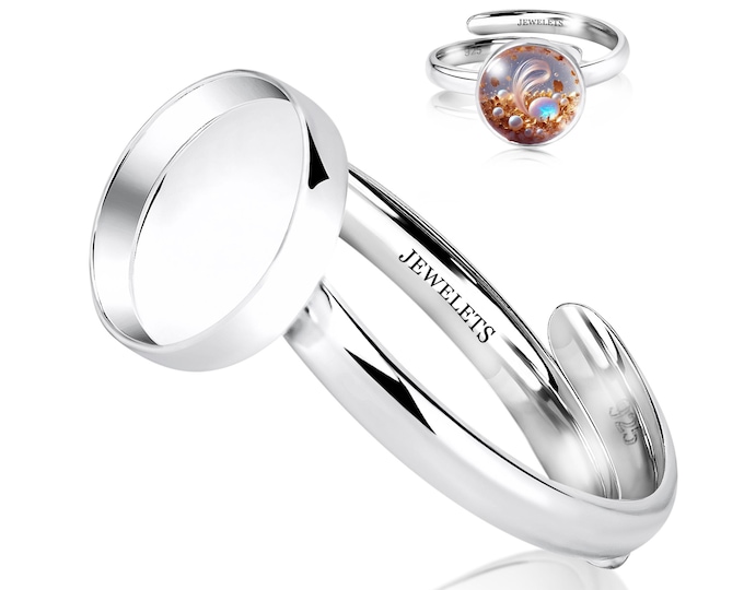 925 Sterling Silver 10mm Ring Blank – Round Bezel Cup with Adjustable Band – Keepsake Resin Jewelry Base