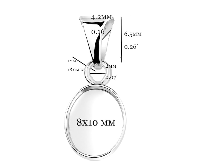 Sterling Silver 8x10mm Bezel Cup Dangle Pendant Blank– DIY Resin Jewelry Base, Keepsake Setting for Charms & Pendants