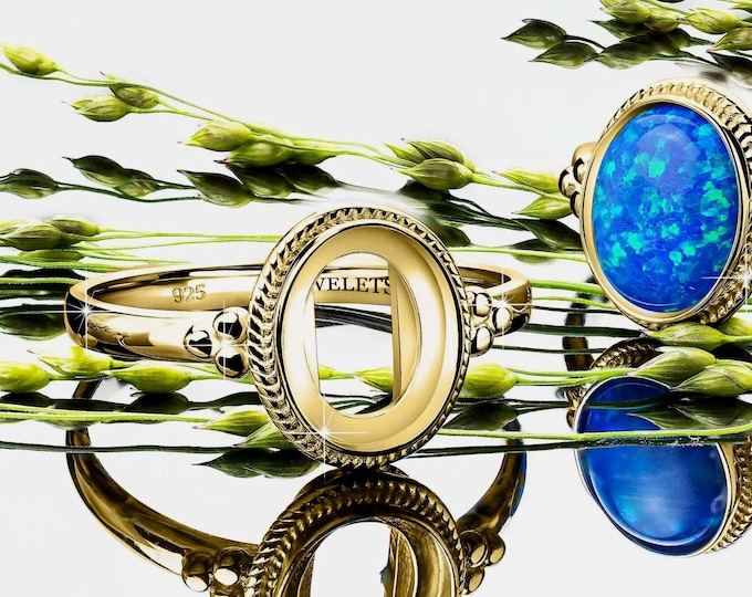 925 Silver Ring Blank 8x10 mm Oval Bezel Setting – Gold Plated Classic Style Base – Jewelry Making Ring for Women – Cabochon Mount