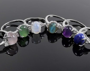 925 Silver ring with Moonstone,Labradorite,  Lapis Lazuli, Amethyst , Rose quartz , and Jade, stone 10 x 8 mm