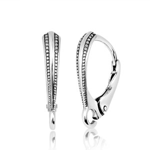 May include: Silver hoop earrings with a textured design and a hook closure.