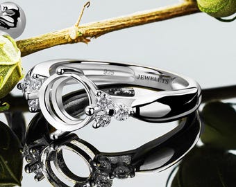 Silver Ring Blank 8mm Semi Mount DIY Jewelry Setting - Rhodium Plated Round Base with Jewelry Making Supplies for Custom Rings