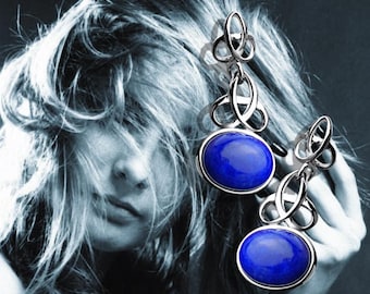 Lapis Lazuli Earrings – Oval Celtic Knot Design | Natural 8×10 mm Blue Gemstone | Rhodium-Plated Sterling Silver Fine Jewelry for Women