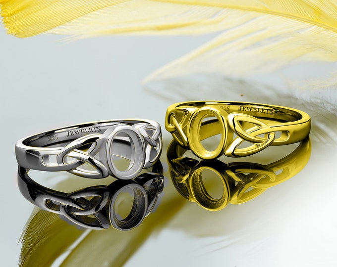 Silver Ring Blank, Oval 5x7 mm, Celtic Bezel Setting Ring Mounting, Rhodium, Gold Plated
