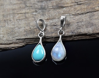 Pendant with Turquoise or Rainbow Moonstone  Silver 925, stone : pear 10x7 mm