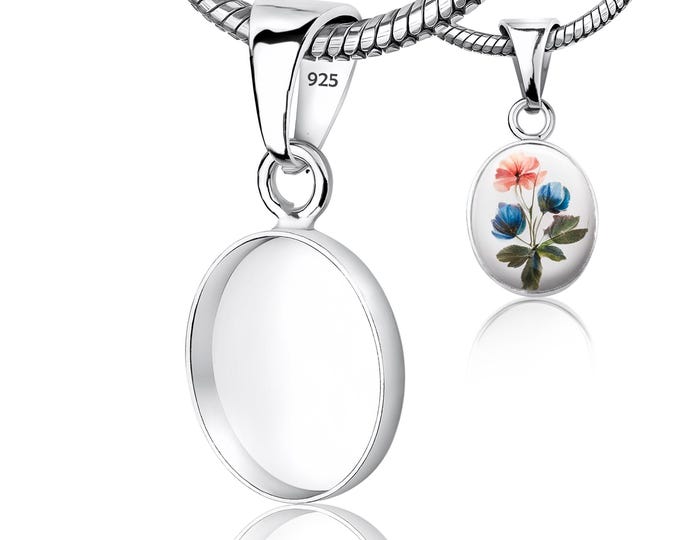925 Sterling Silver 10x12mm Oval Bezel Cup Dangle Pendant Blank – Closed Back DIY Resin Jewelry & Keepsake Setting