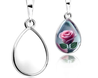 Silver Pendant Blank – 10x14 mm Pear Shape Bezel Cup | 925 Sterling Silver DIY & Keepsake Base | Fine Jewelry Setting for Resin or Cabochon