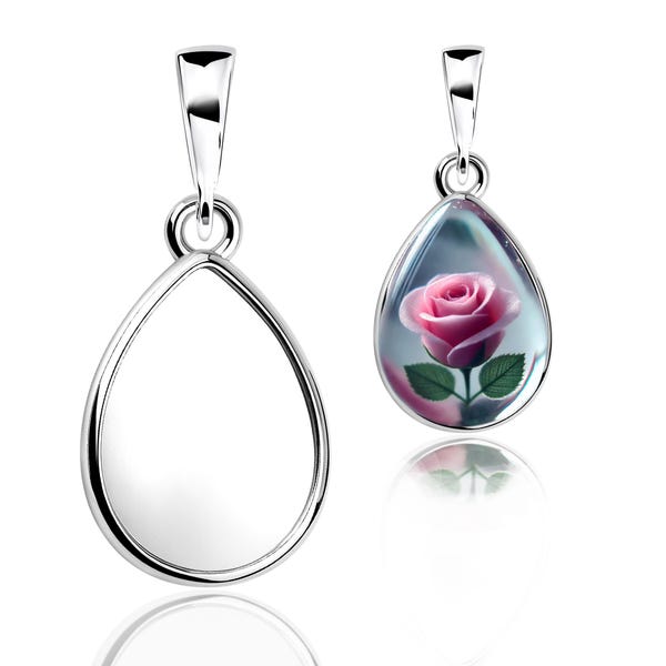 Colgante de pera en plata de ley de 10 x 14 mm (en forma de copa de bisel), joya de recuerdo DIY