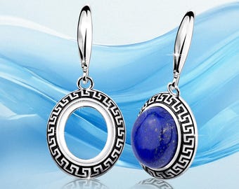 925 Silver Earring Blanks – 10×12 mm Greek Key Classic Design | Rhodium Plated Sterling Silver DIY Jewelry Findings