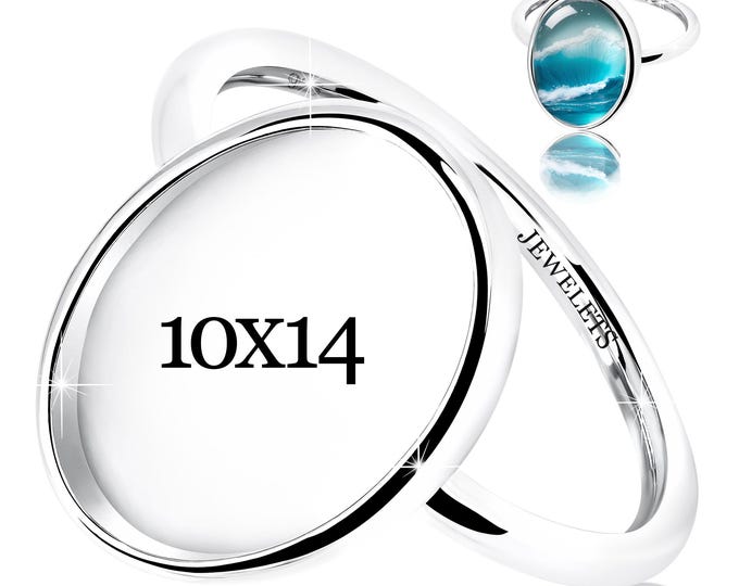 925 Sterling Silver 10x14 mm Ring Blank Oval Bezel Cup – Rhodium Plated Keepsake Ring Base for Breast Milk, Resin & Memorial Jewelry