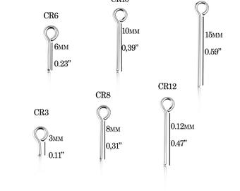 Silver Pin with Bail – 1 pcs Various Lengths for Pearls and Beads | Glued or Threaded | Loop End Single or Multiple Beads | DIY Component