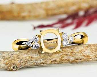 925 Silver 6x8 mm Ring Gold Plated Oval Bezel Blank Base with CZ Side Stones – DIY Gemstone Cabochon Setting – Ring for Jewelry Making