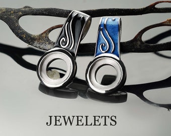 Solid Silver Cabochon Pendant Blank, Cabochon 8mm Bezel Setting Base, Rhodium Plated, Enamel, C200.17