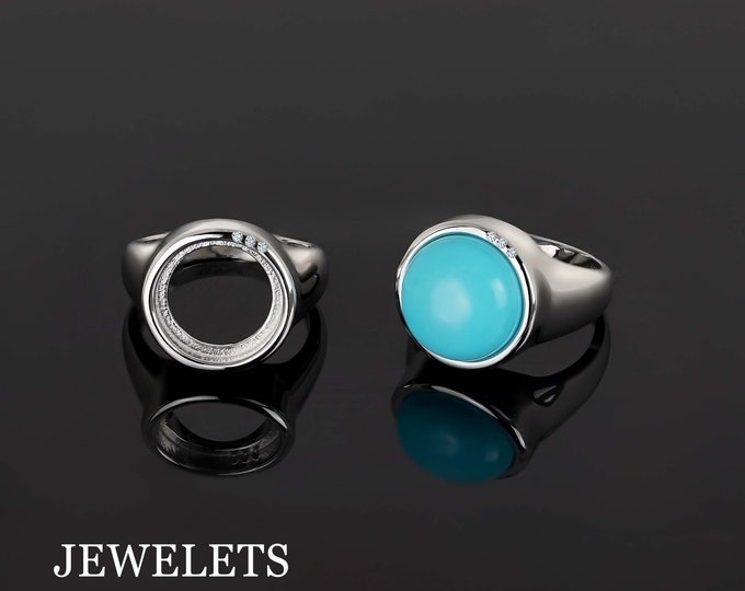 Ring Blank Base, Sterling Silver 925, round 12 mm, Bezel setting, Aesthetic ring blank,