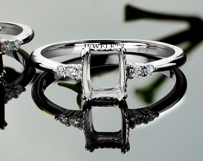Silver 6x8 mm Ring Blank Rectangular DIY Fine Jewelry 925