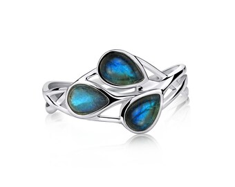 925 Multistones Silver ring with Moonstone, Lapis Lazuli, Tiger Eye, Black Onyx , Rose Quartz Stones: Pear 6x4 mm