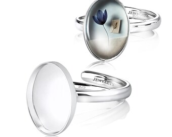 925 Sterling Silver 10x14mm Ring Blank – Oval Bezel Cup with Adjustable Band – Resin & Keepsake Jewelry Base