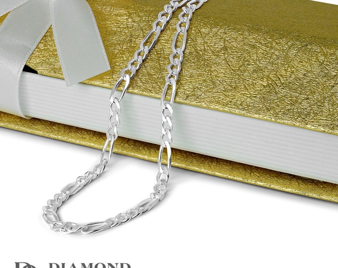 Sterling Silver Figaro Chain, Silver Figaro Necklace, 24" Sterling Silver Chain, 3.9mm, Gauge: 29,