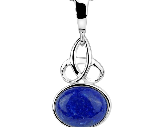 Lapis Lazuli Pendant 8x10mm in Sterling Silver 925 with Celtic Knot – Rhodium Plated Oval Gemstone Necklace Charm